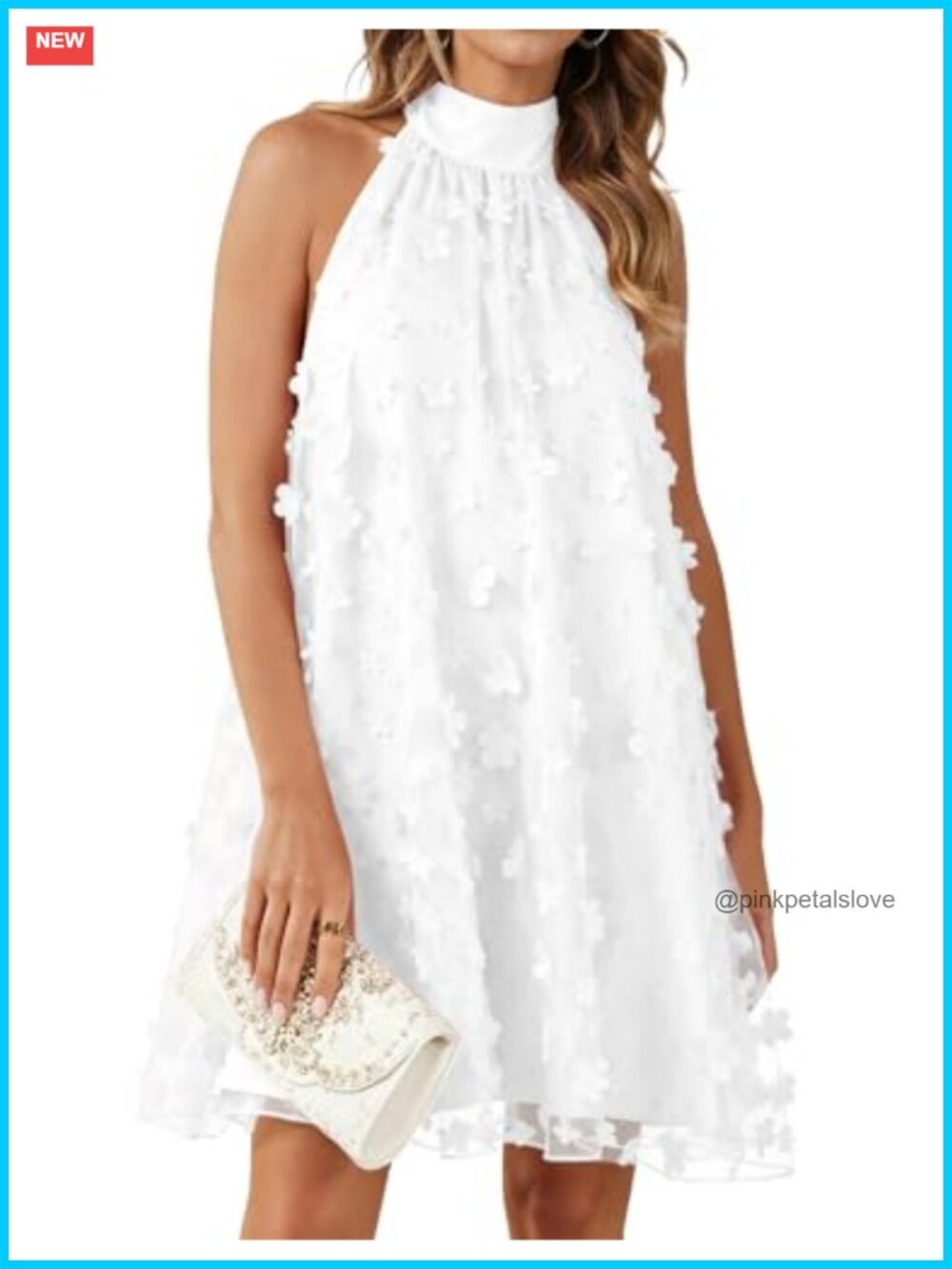 Women's Halter A-Line Short Tulle Dress 3D Floral Applique